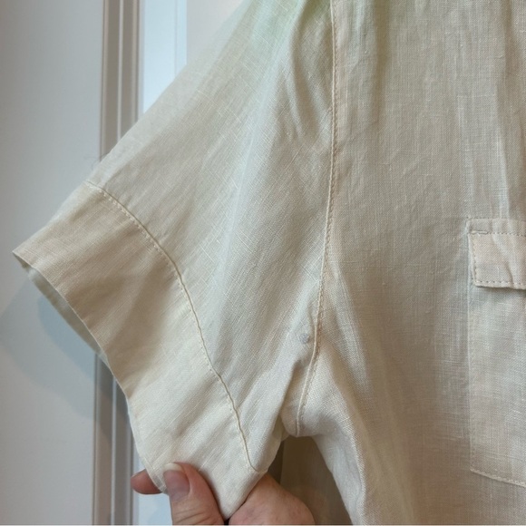 Rachel & Zoe Off-White 100% Linen Button Up Short Sleeve Blouse Sz M Pockets - Picture 3 of 7